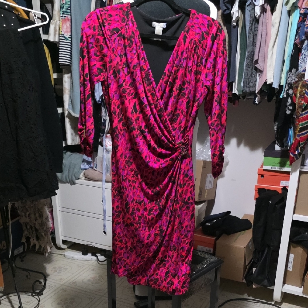Elegant Cache Multi Color 3 Quarter Inch Sleeve Dress Size M